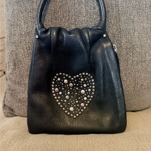 Brighton Black Leather Bag with Heart Detail